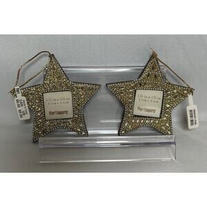 Christmas Ornaments Pier 1 Gold Star Hanging Photo Frames 1.25"x1.25" Set of 2